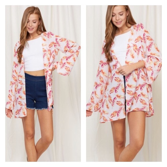 Feather Print Woven Kimono Cover Up - Picture 5 of 5